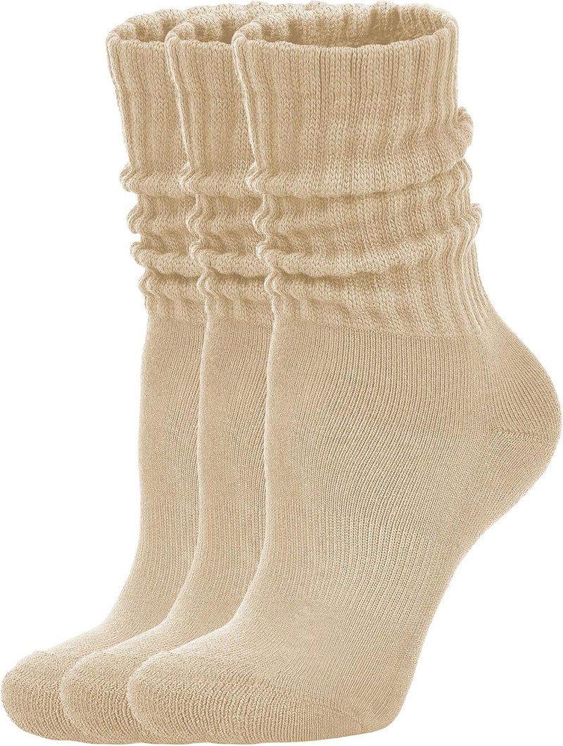 AugRing Store Women's Scrunch Crew Socks Retro 3-Pack Solid Cotton Boot Calf Chunky Ribbed Cozy Slouchy Socks Size 5-11 - Image 1